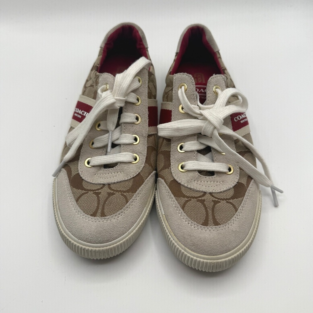Coach Mila Sneakers Women 9 Brown Signature C Jacquard Suede Low Top Casual Y2K - Picture 8 of 10